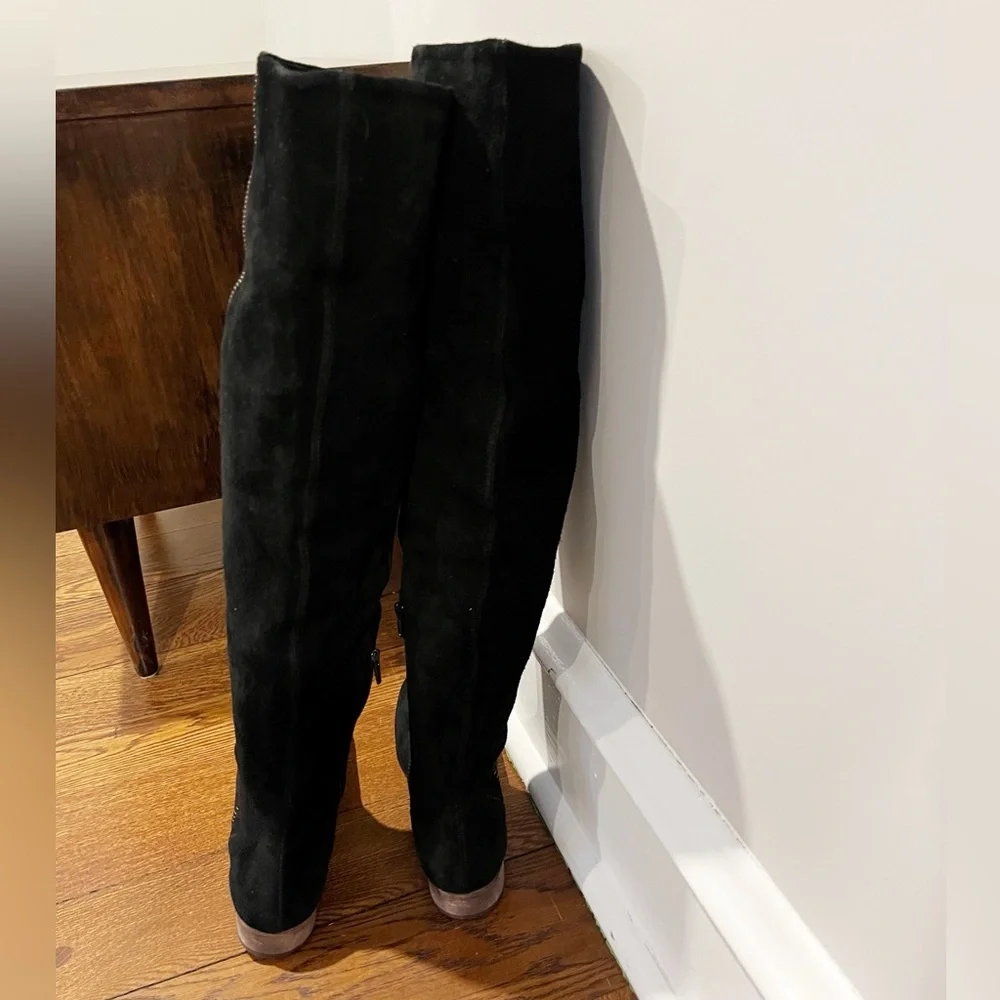 Free People Grandeur Black Suede Over The Knee Boots Size 39